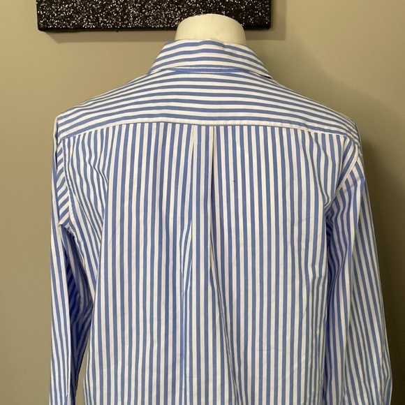 BODEN Girl Fit Blue White Striped Shirt Button Down Sz 4 - Picture 9 of 13